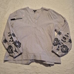 J. Crew womens XL striped embroidered blouse 1 defect pictured
